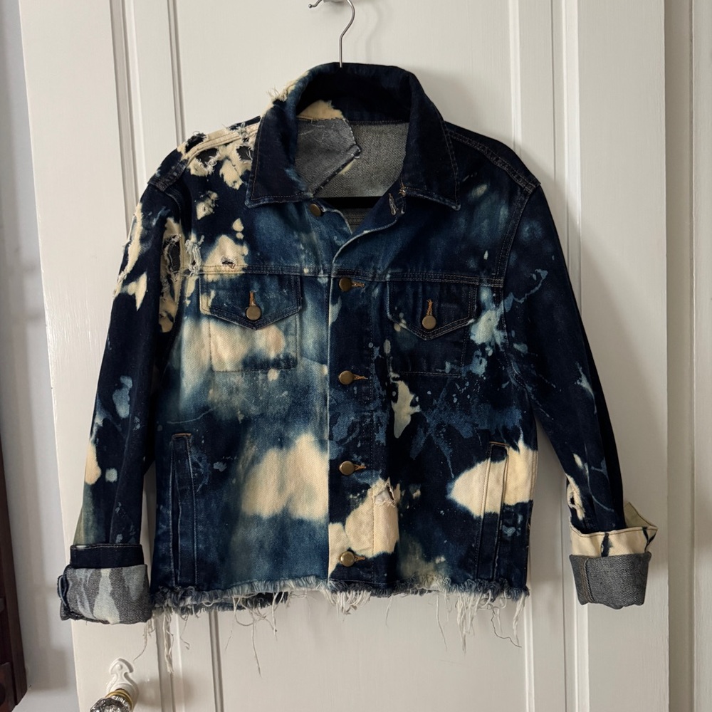 Distressed Tie-Dye Denim Jacket Artisan Made Unique - Picture 2 of 16
